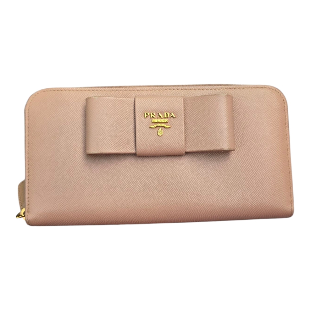 🛑🛑 SOLD 🛑🛑Prada Saffiano Fiocco Zip Continental Wallet In Cammeo***EUC*** - Picture 3 of 10